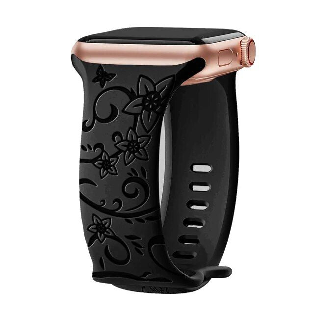 Floral Engraved Silicone Strap for Apple Watch - Fits All Series & Sizes