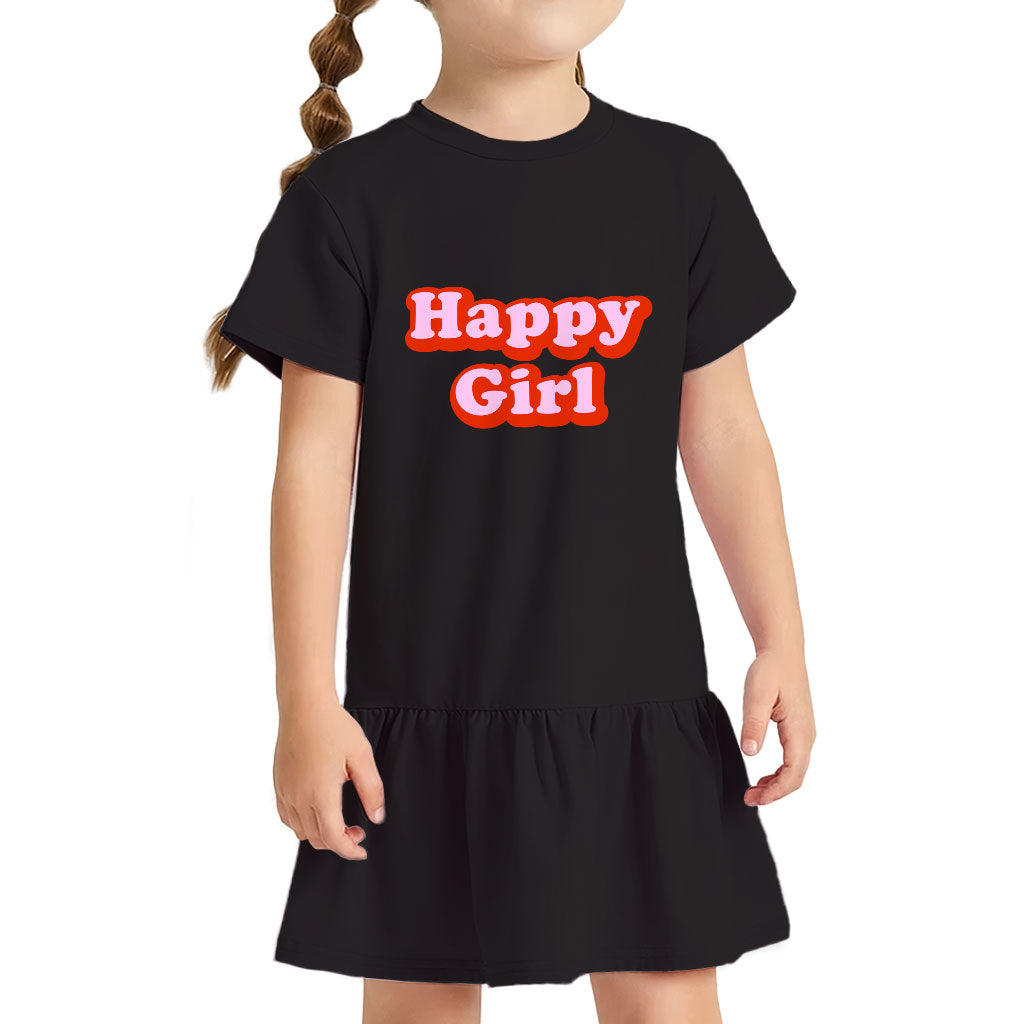 Happy Girl Toddler Rib Dress - Graphic Girls' Dress - Cute Design Toddler Dress