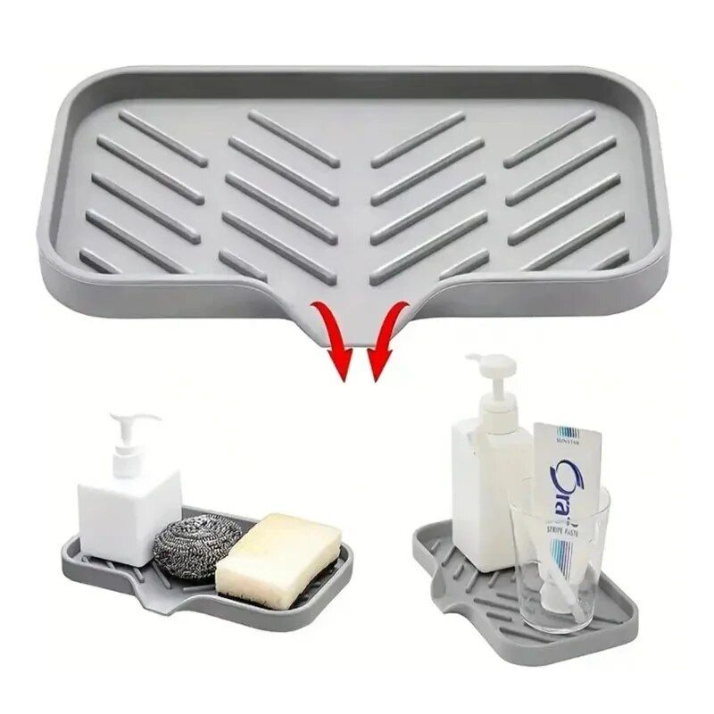 Multi-Purpose Silicone Sink Organizer Tray - Soap, Sponge & Brush Holder for Kitchen and Bathroom