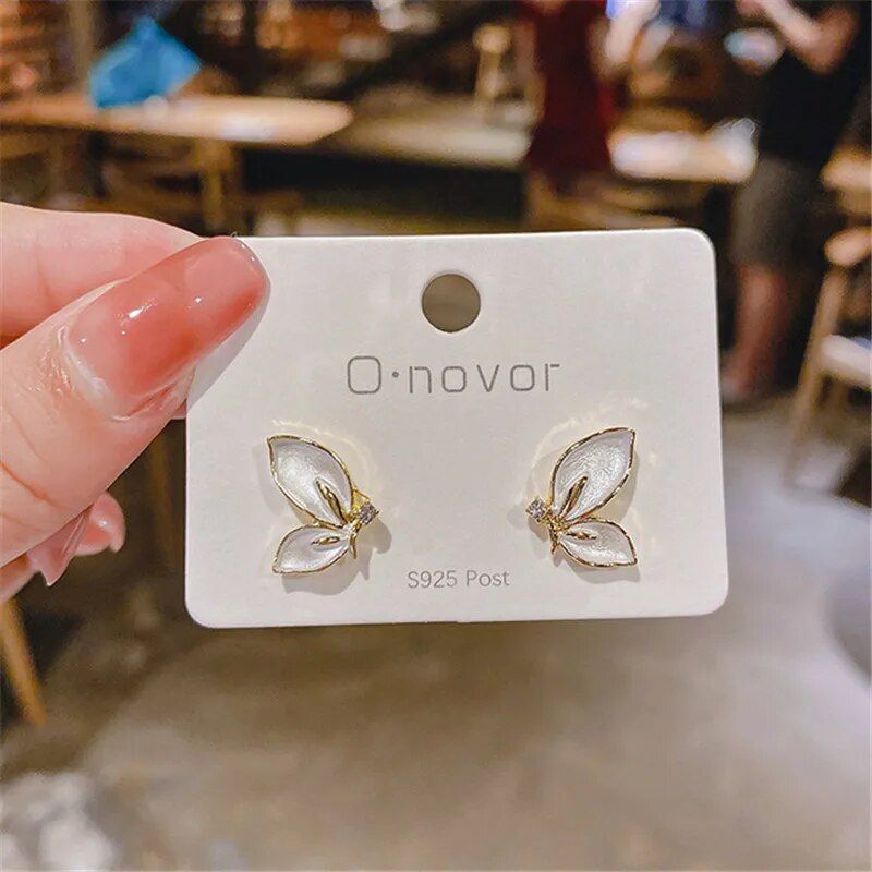 Golden Rimmed Crystal Butterfly Stud Earrings