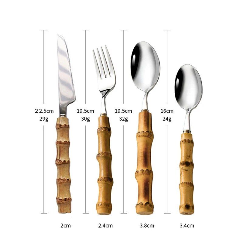 Natural Bamboo Handle Stainless Steel Cutlery Set