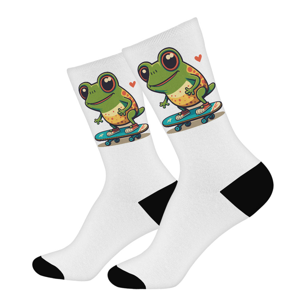 Kawaii Frog Socks - Skateboard Novelty Socks - Cute Crew Socks