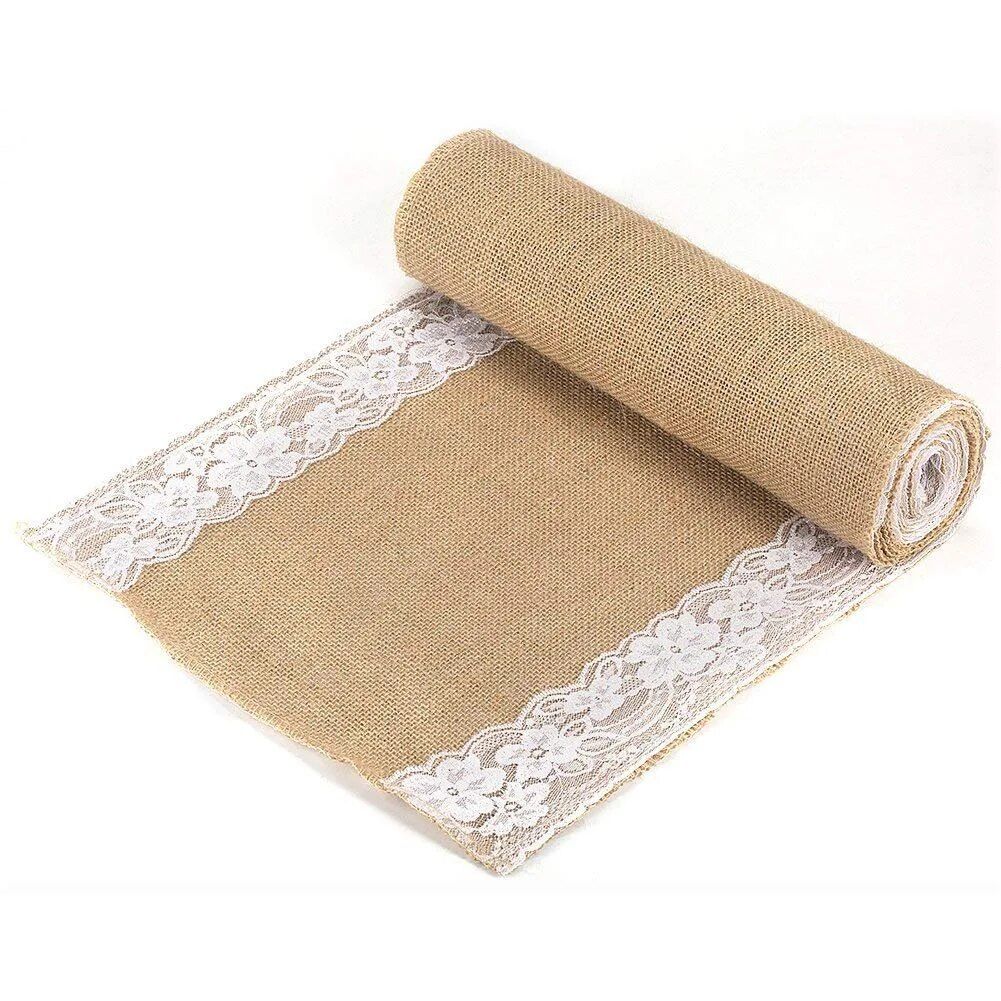 Elegant Jute and Lace Table Runner for Wedding and Party Decorations