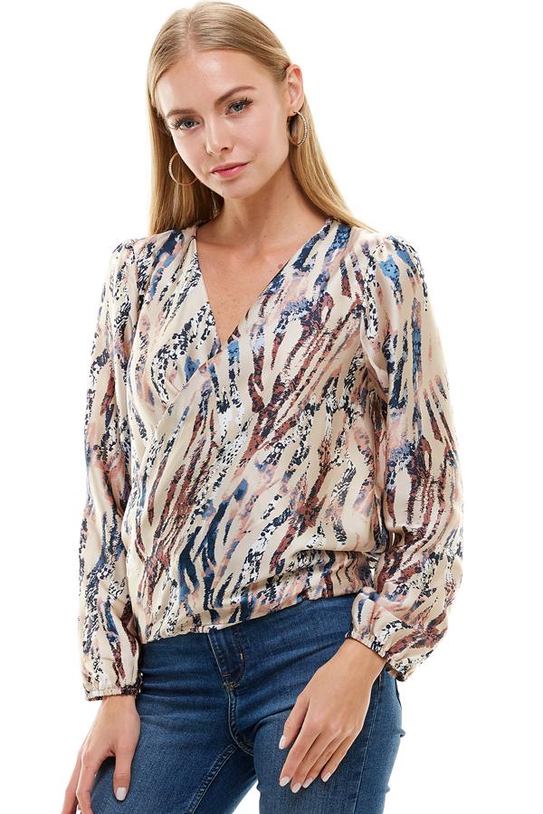 Classic and Romantic Taupe Long Sleeve Multi Color Animal Printed