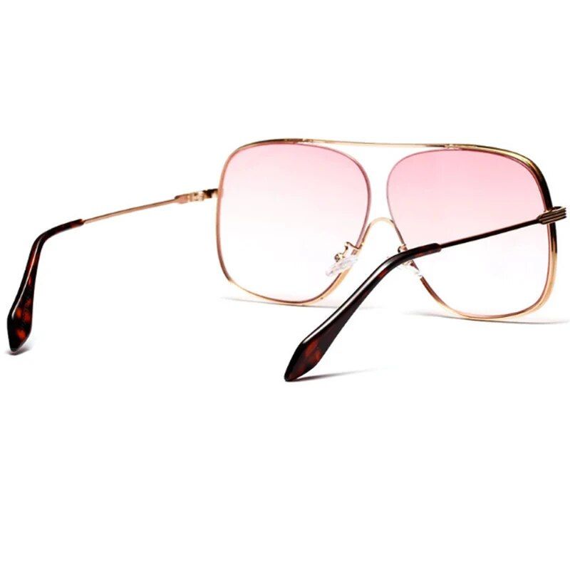 Chic Oversized Square Pilot Sunglasses - Unisex Metal Half Frame with Pink Gradient Lenses