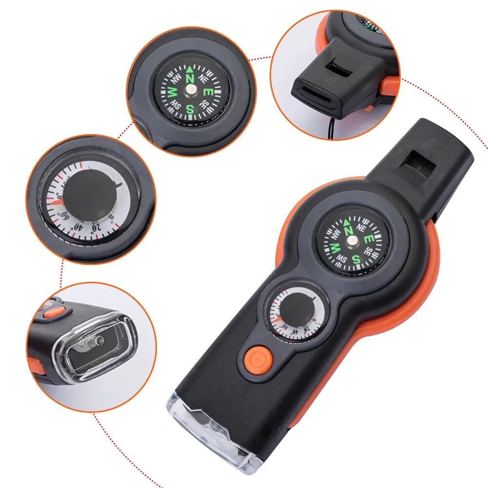 Multi-Purpose Outdoor Emergency Survival Tool with LED Light and Whistle