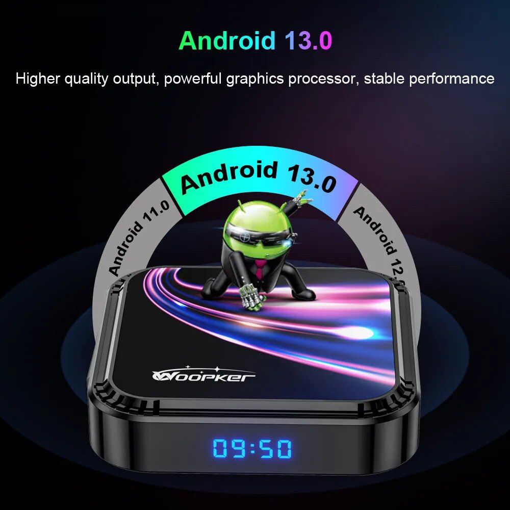 Android 13.0 TV Box - 8K UHD Video, Wi-Fi 6, Bluetooth 5.0 - Smart Streaming Media Player