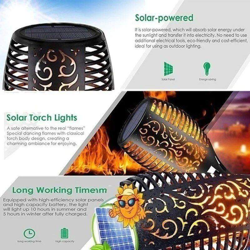 Solar Flame Torch Light Flickering Light Waterproof Garden Decoration