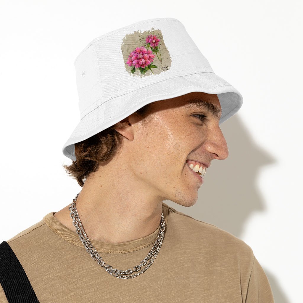 Pink Dahlia Flower Bucket Hat - Painted Hat - Graphic Bucket Hat