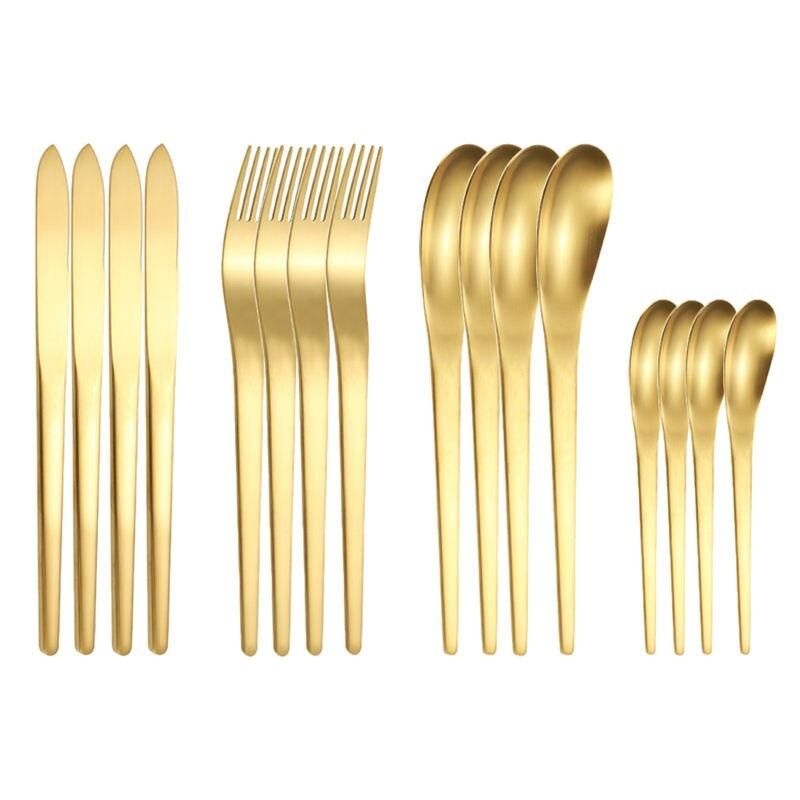 16-Piece Elegant Matte Gold Stainless Steel Cutlery Set