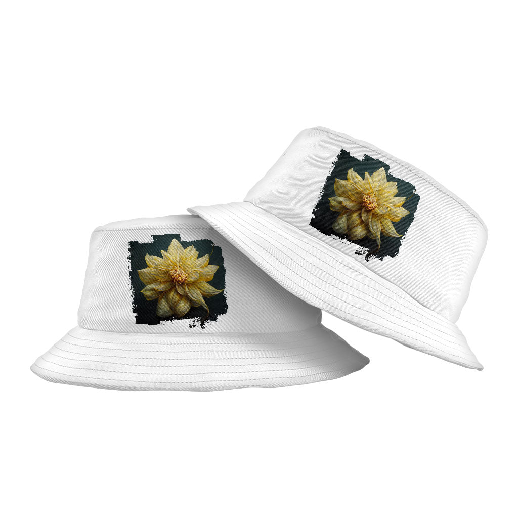 Dahlia Flower with Leaves Bucket Hat - Botanical Hat - Colorful Bucket Hat