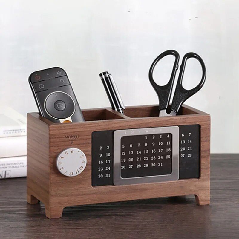 Multifunctional Wooden Desktop Organizer with Calendar