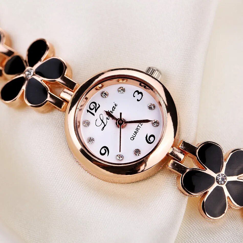 Elegant Rhinestone Flower Bracelet Watch