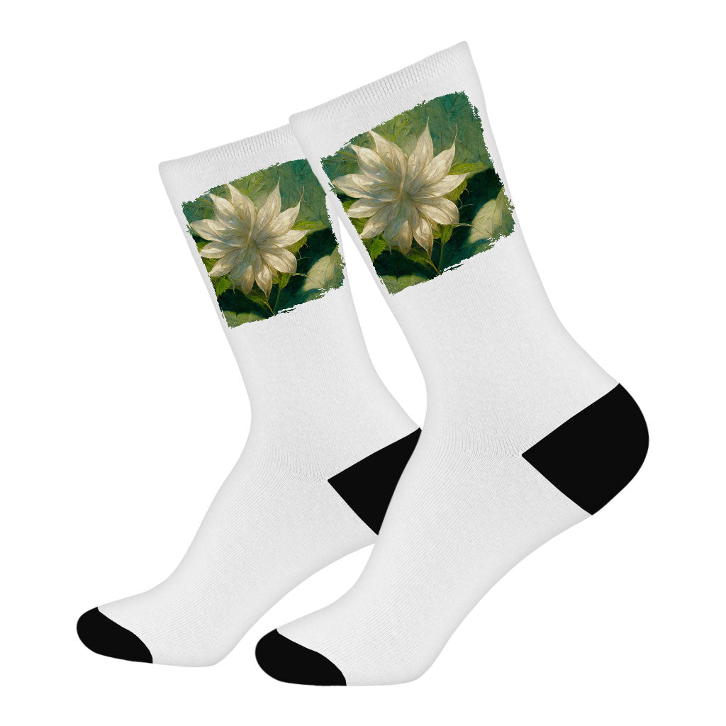 Artificial Dahlia Flower Socks - Flower Novelty Socks - Printed Crew Socks