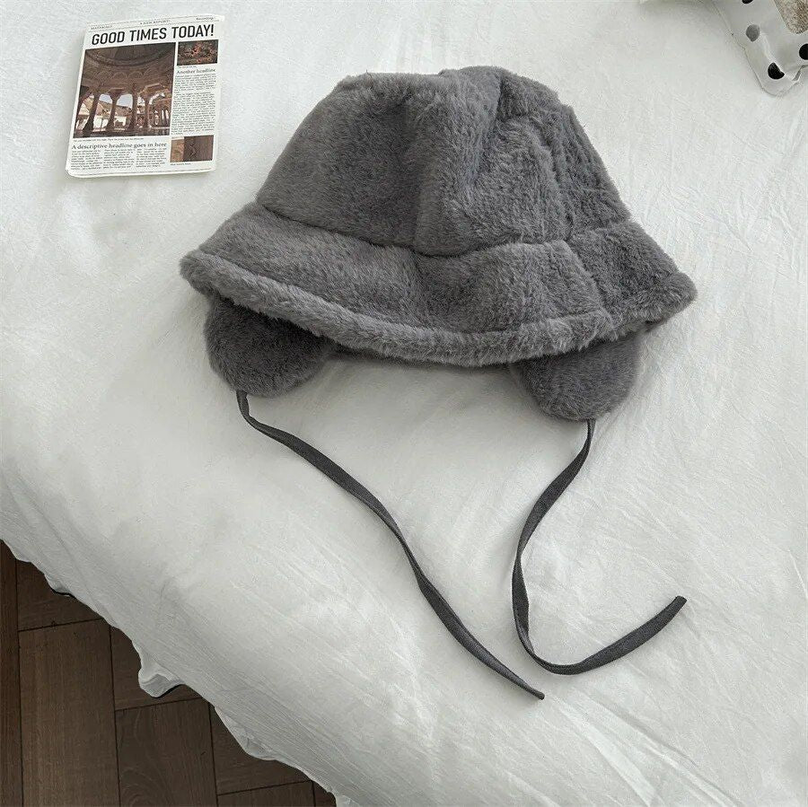 Women's Winter Plush Bucket Hat with Ear Protection