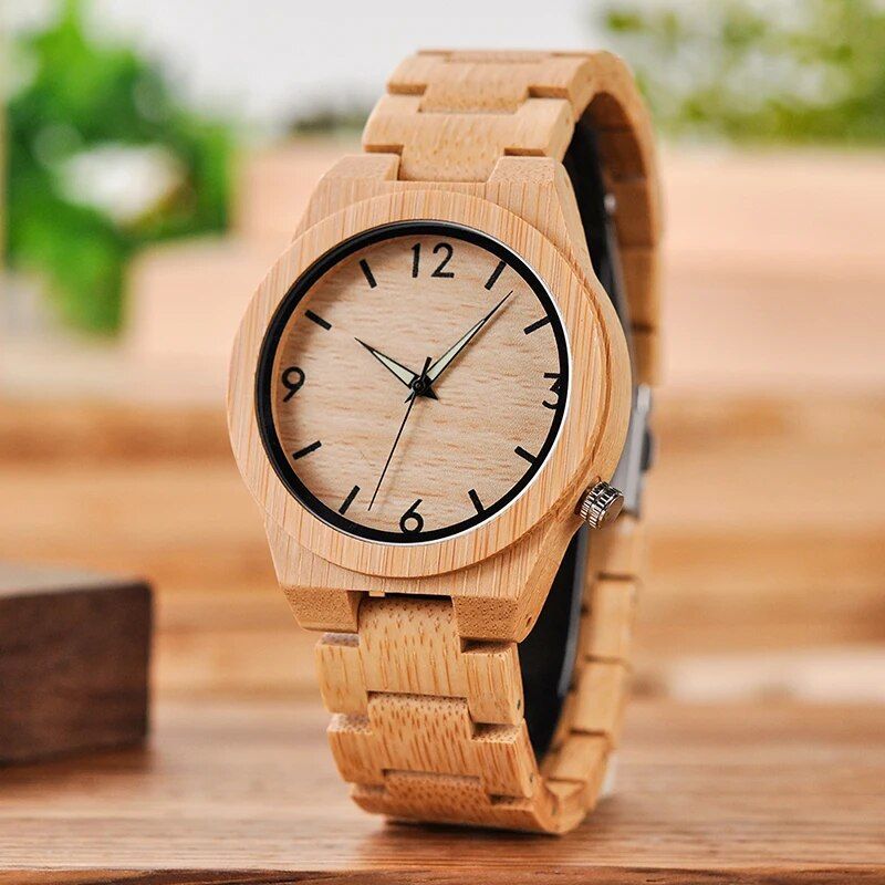 Men's Bamboo Wooden Quartz Watch: Elegant Timepiece with Luminous Hands