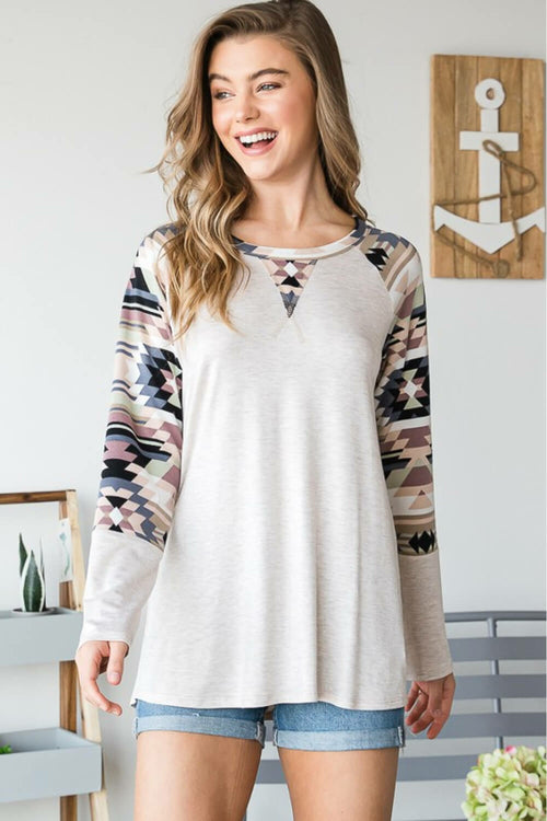 Aztec Contrast Raglan Sleeve Top