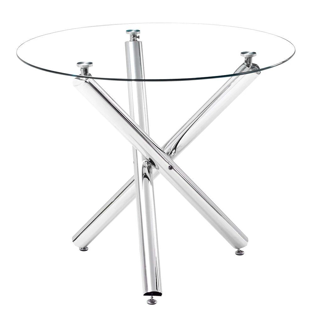 Elegant Round Glass Dining Table with Cross Leg Design