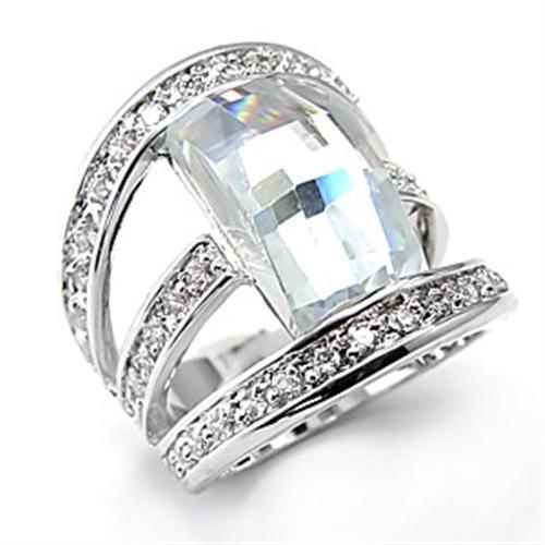 7X053 - Rhodium Brass Ring with AAA Grade CZ in Clear