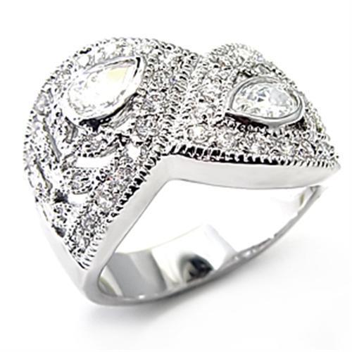 7X083 - Rhodium Brass Ring with AAA Grade CZ in Clear