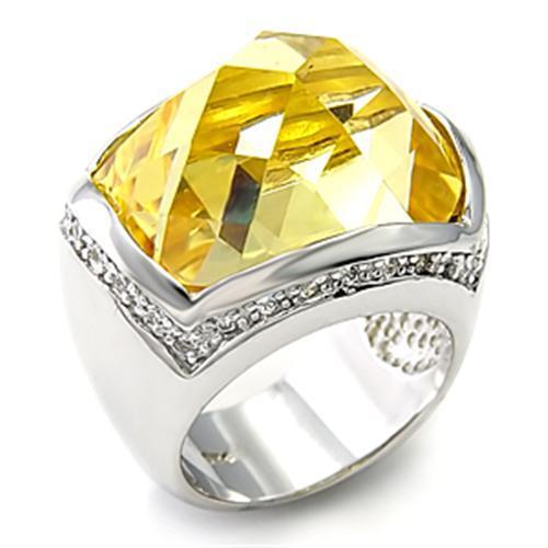 7X154 - Rhodium 925 Sterling Silver Ring with AAA Grade CZ  in Citrine