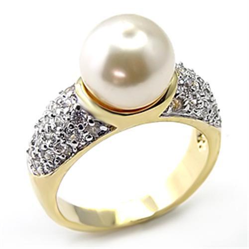 7X203 - Gold+Rhodium 925 Sterling Silver Ring with Synthetic Pearl in | Turquoise Tiger