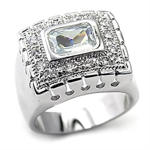 7X218 - Rhodium 925 Sterling Silver Ring with AAA Grade CZ in Clear | Turquoise Tiger