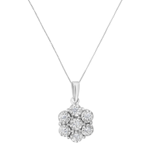 Sterling-Silver 1/5ct TDW Diamond Flower Pendant