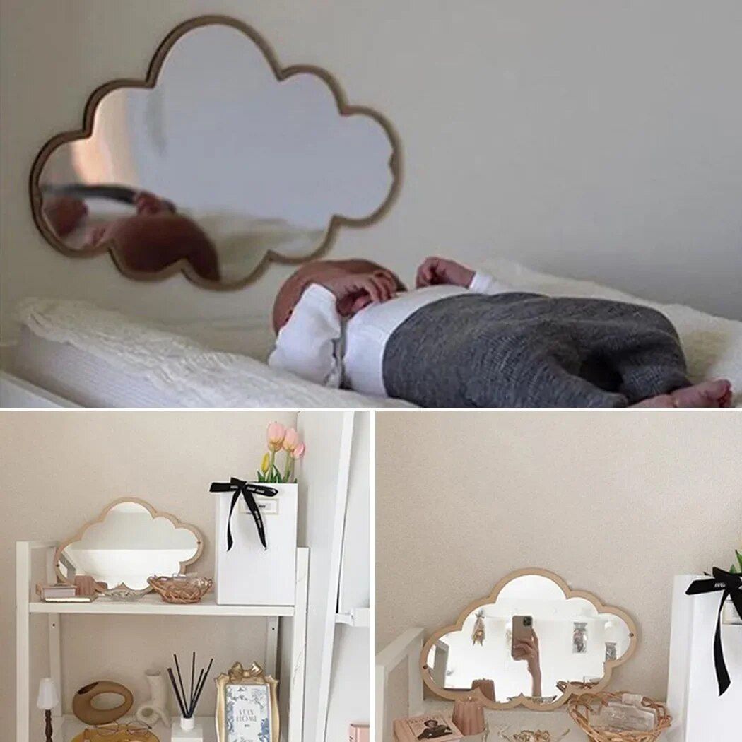 Cloud-shaped Mirror Wooden Frame Acrylic Makeup Mirror