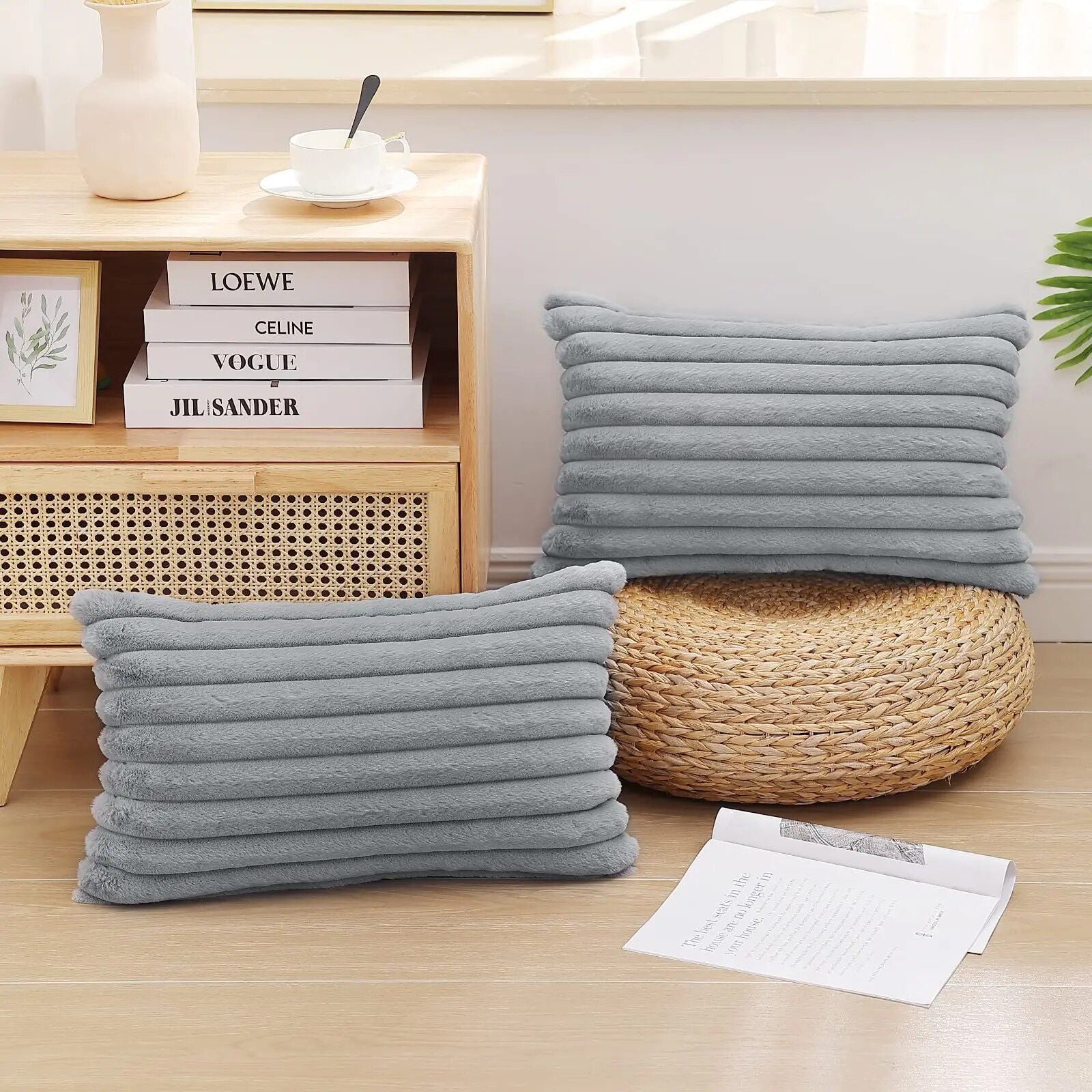 Luxury Striped Faux Fur Plush Cushion Cover