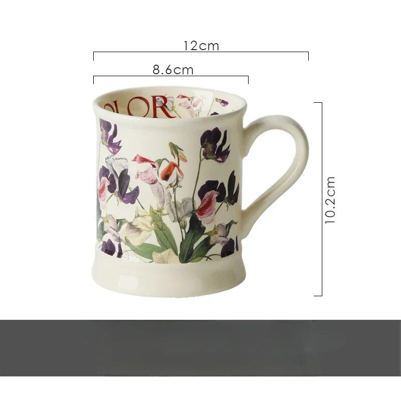 Chic Handgrip Ceramic Mug - Prairie Style, Floral Elegance for Office & Restaurant