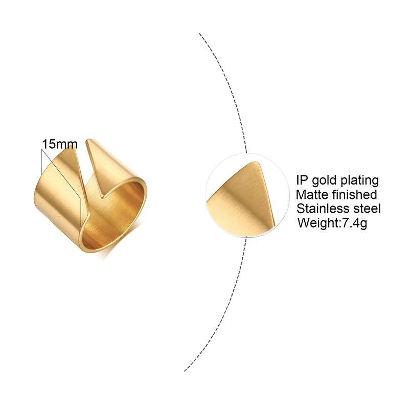 Gold Color Geometric Stainless Steel Wedding Bands, 15mm Wide Fashionable Cocktail Rings