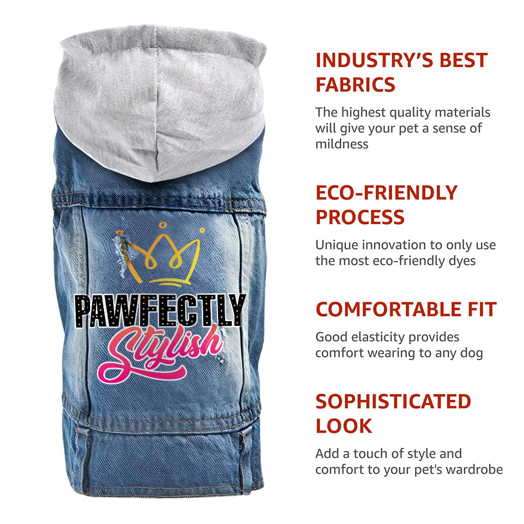 Pawfectly Stylish Dog Denim Jacket - Crown Dog Denim Coat - Printed Dog Clothing