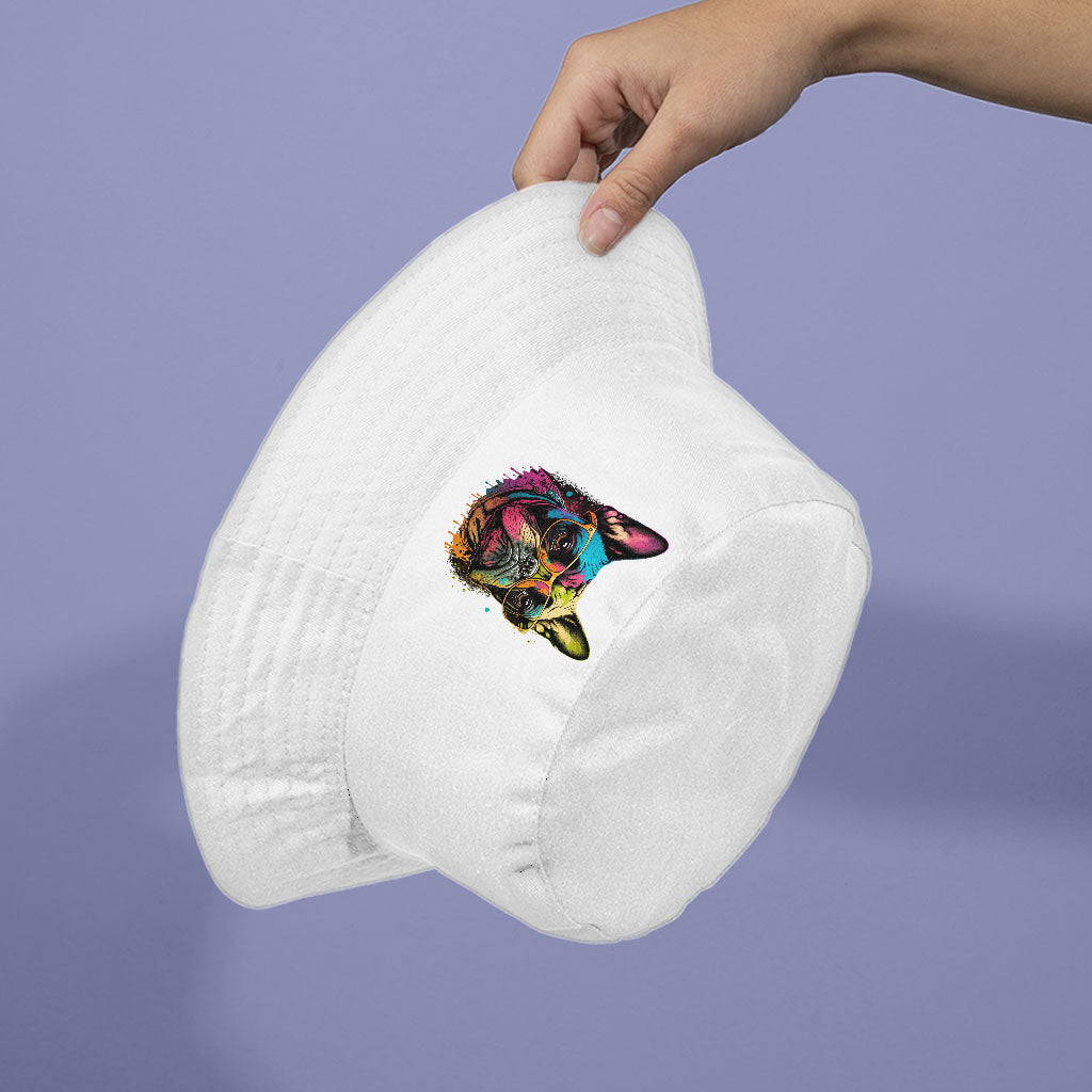 French Bulldog Bucket Hat - Dog With Glasses Hat - Colorful Bucket Hat