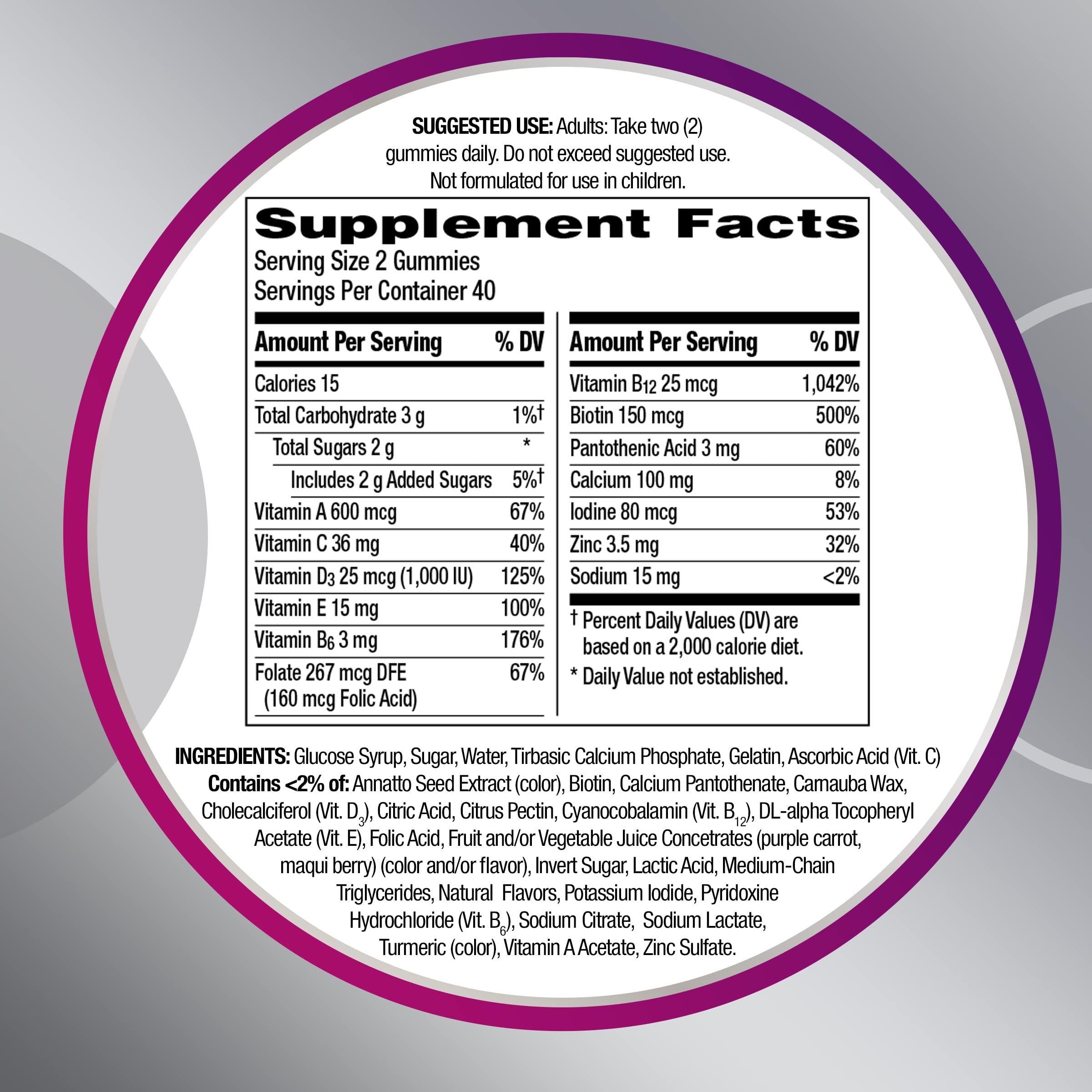 Centrum MultiGummies Gummy for Women 50 Plus, with Vitamin D3, B6 and B12, Multivitamin/Multimineral Supplement - 80 Count