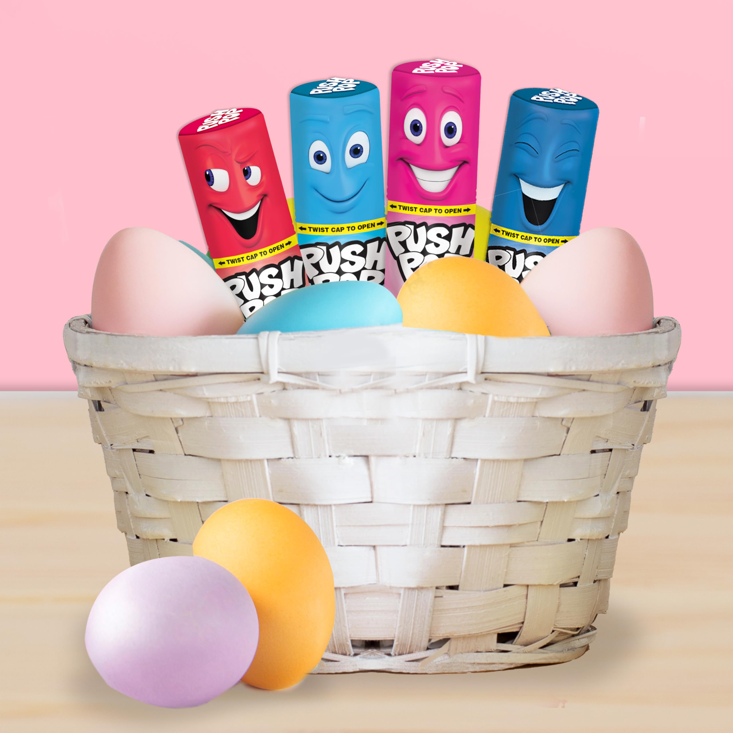 Push Pop Individually Wrapped Bulk Easter Lollipop Variety Party Pack - 24 Count Lollipop Suckers in Assorted Fruity Flavors - Candy Easter Basket Stuffers For Kids Candy Gifts and Easter Party Favors