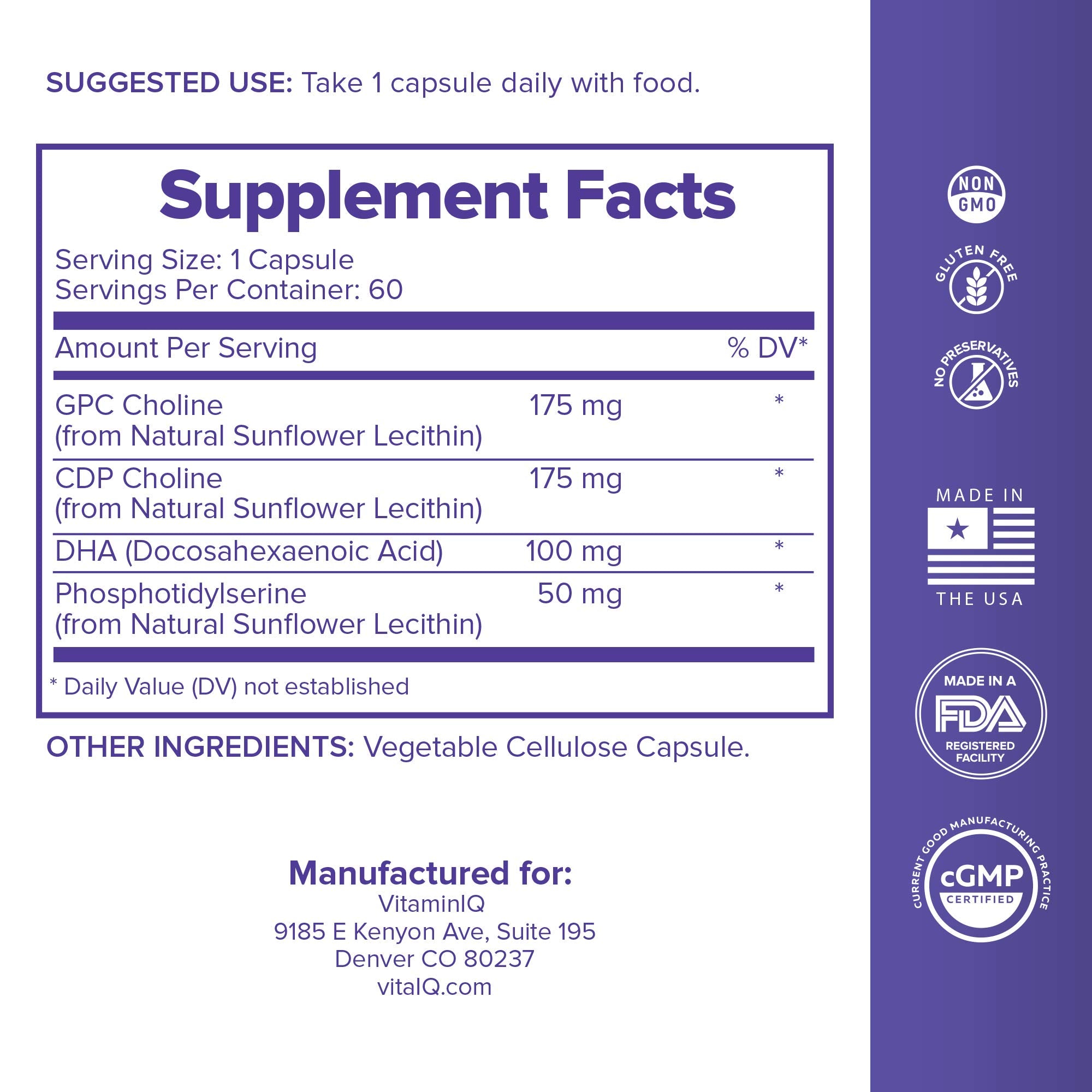 VitaminIQ Mommy Brain Postnatal Supplement (60 Capsules) for Cognitive Health, Mood, Energy with GPC and CDP Choline, Phosphatidylserine, Omega-3 DHA