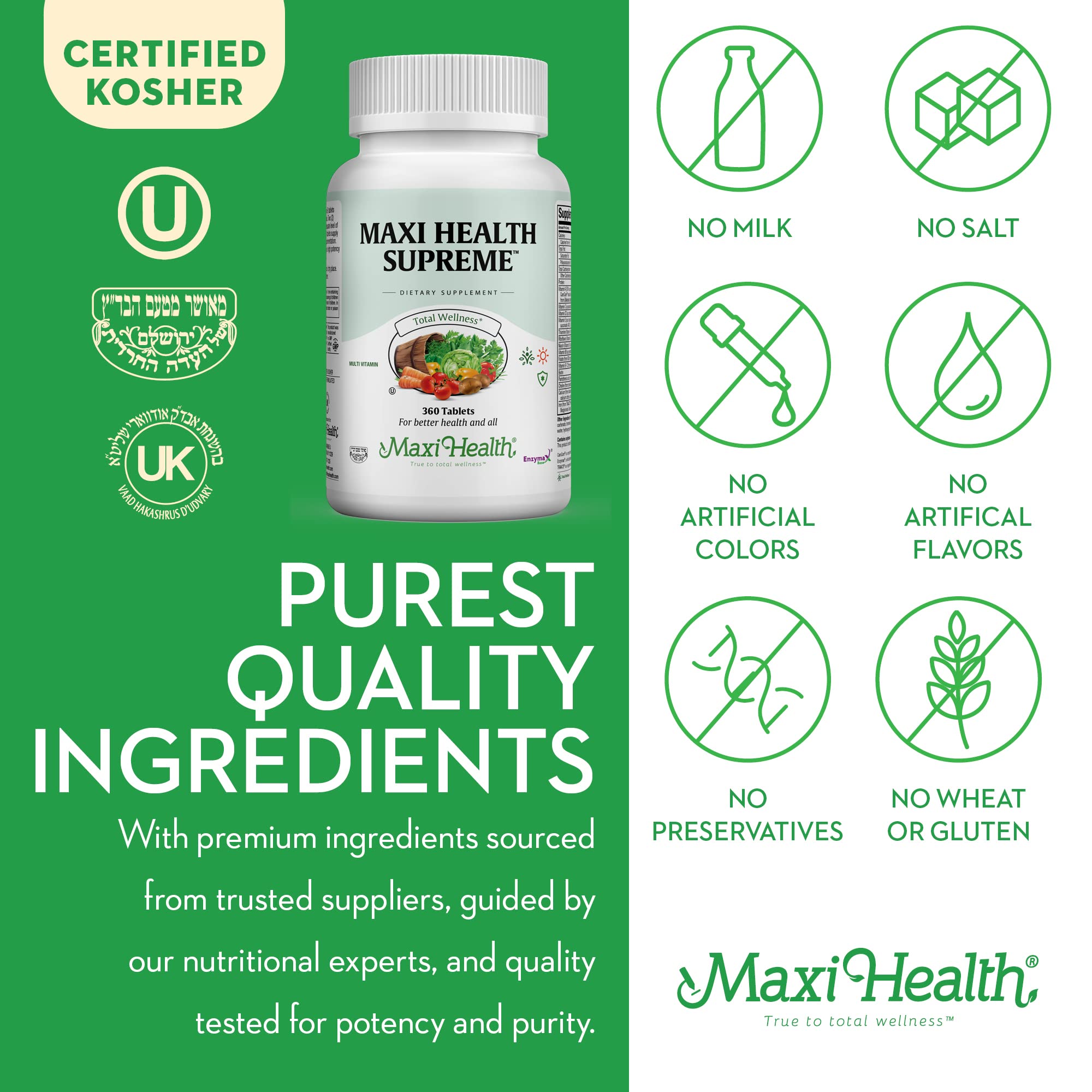 Maxi Health Supreme - High Potency Multivitamin & Mineral Supplement, 360 Count