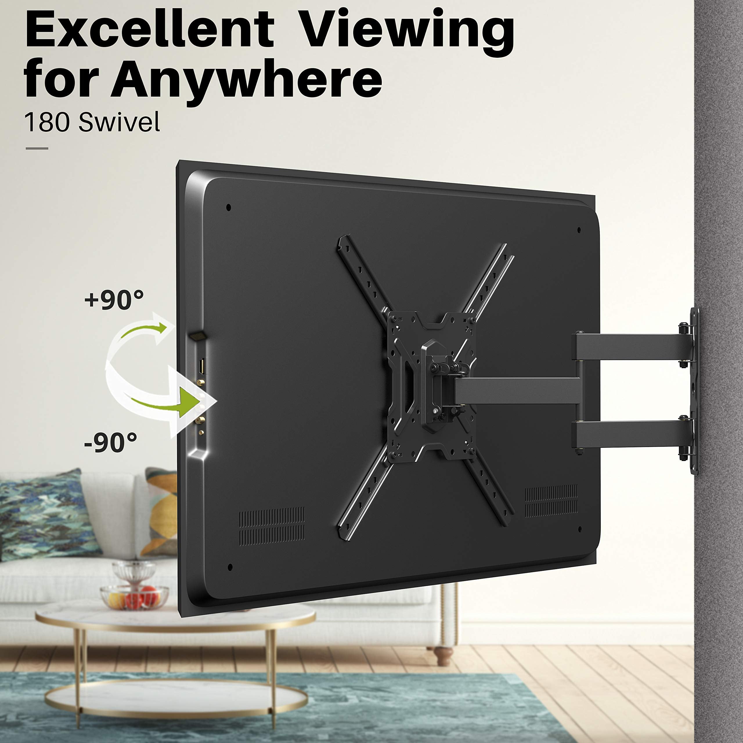 USX MOUNT Full Motion TV Wall Mount Swivel and Tilt for Most 26-55 Inch TVs, TV Mount Perfect Center Corner Design on Single Stud, Wall Mount TV Bracket Up to VESA 400x400mm and 77 lbs