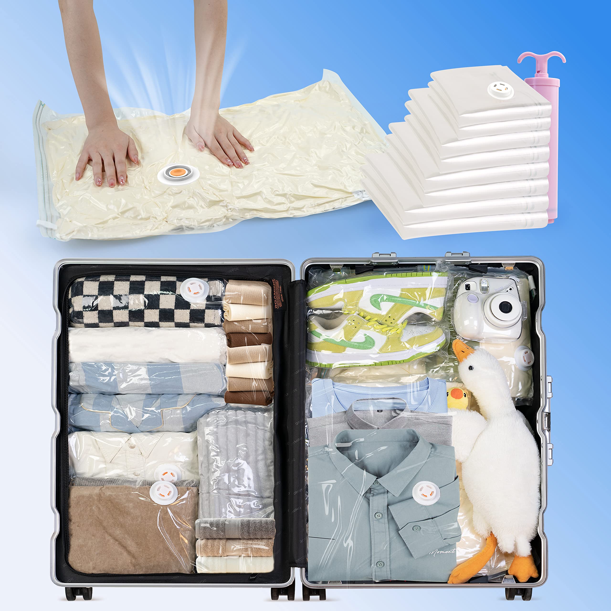 8P Vacuum Bags For Travel, Vacuum Storage Bags For Clothes,Packing Bags For Suitcases, Space Saver Bags For Luggage Organizer, Compression Bags For Travel,Travel Must Haves(2L*2M*2S*2XS)