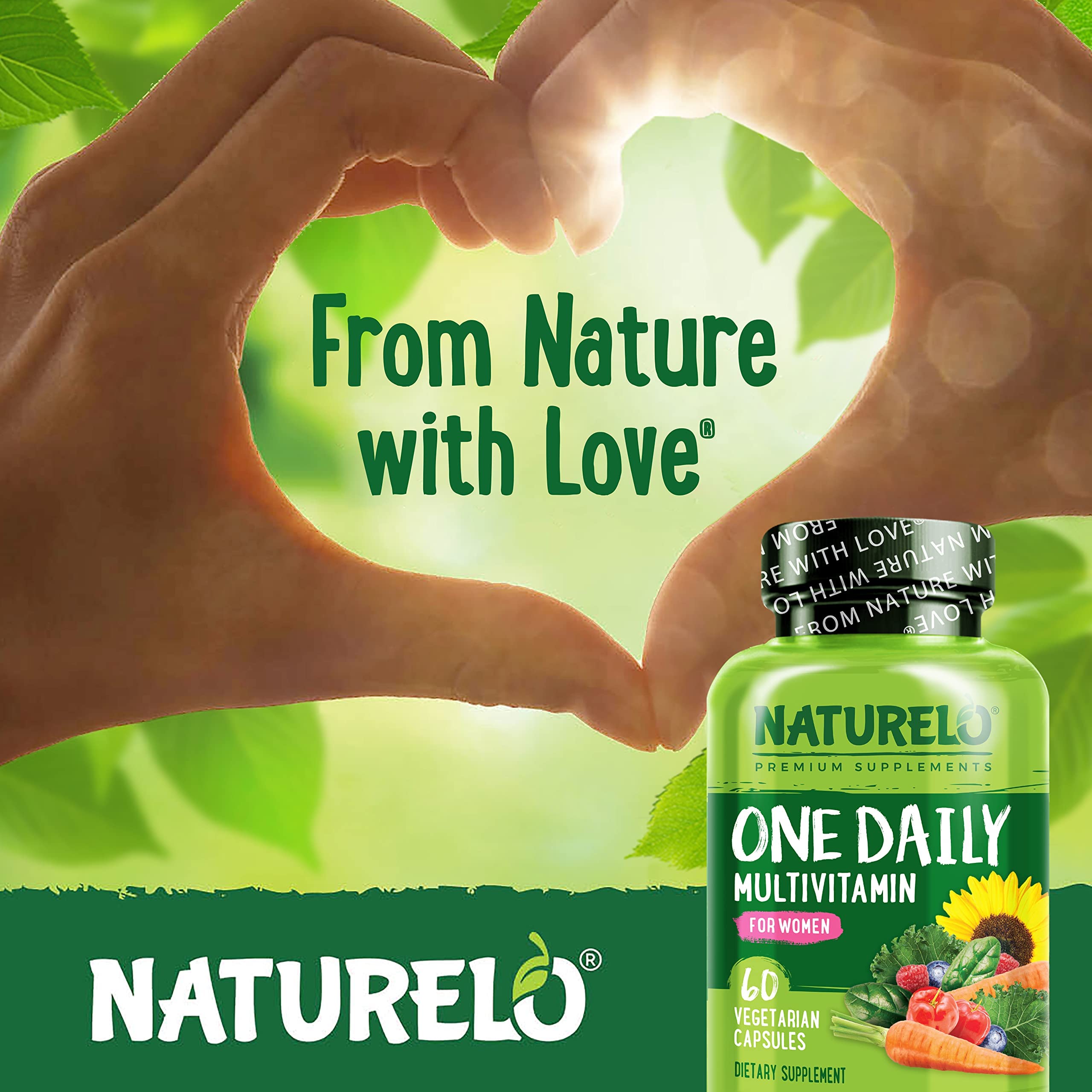 NATURELO One Daily Multivitamin for Women - Energy Support - Whole Food Supplement to Nourish Hair, Skin, Nails - Non-GMO - No Soy - Gluten Free - 120 Capsules - 4 Month Supply