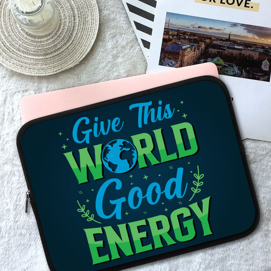 Give the World Good Energy HP 16" Sleeve - Cute Laptop Sleeve - Printed Laptop Sleeve with Zipper