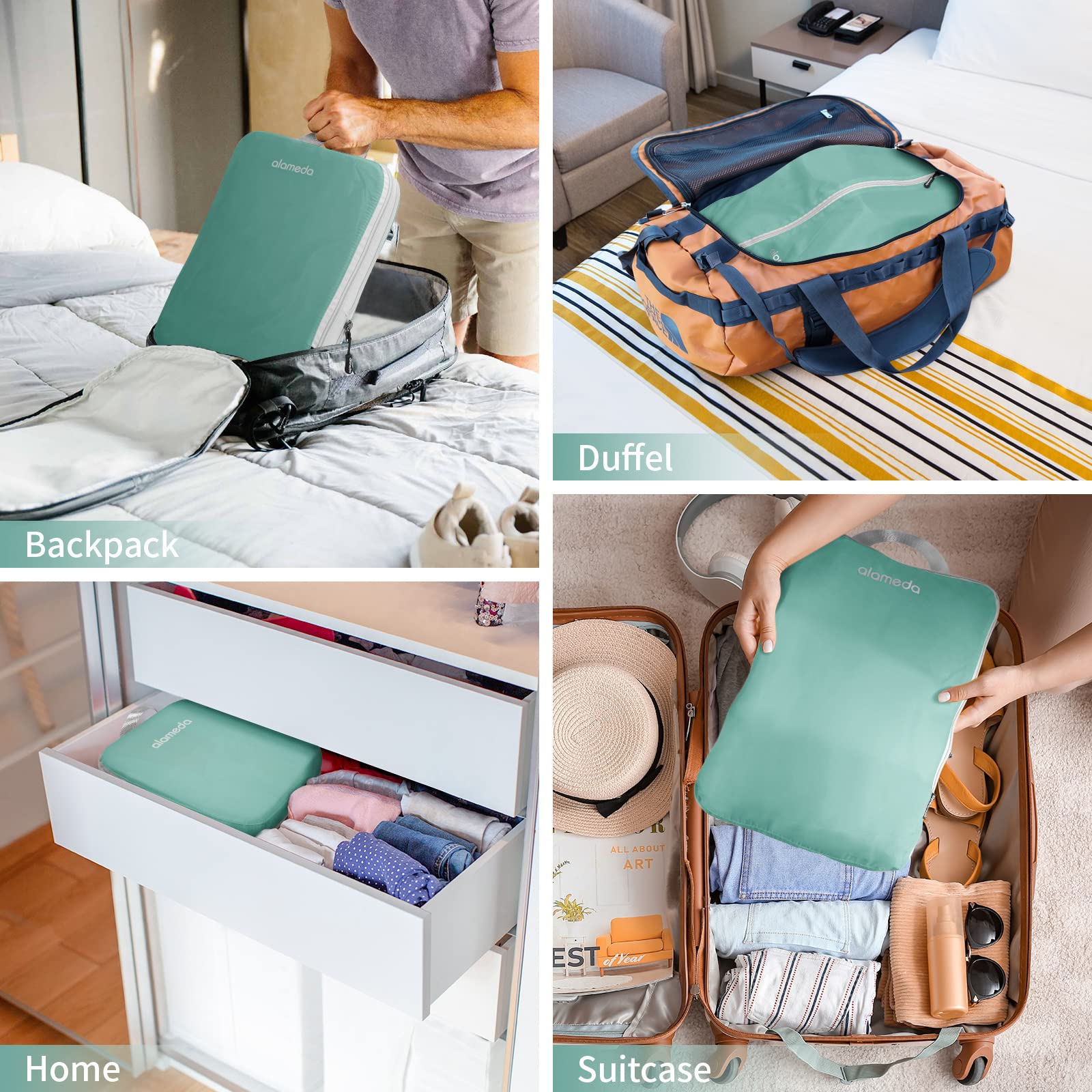 Compression Packing Cubes, Luggage Packing Organizers for Travel Accessories with Shoe Bag Aqua Sky