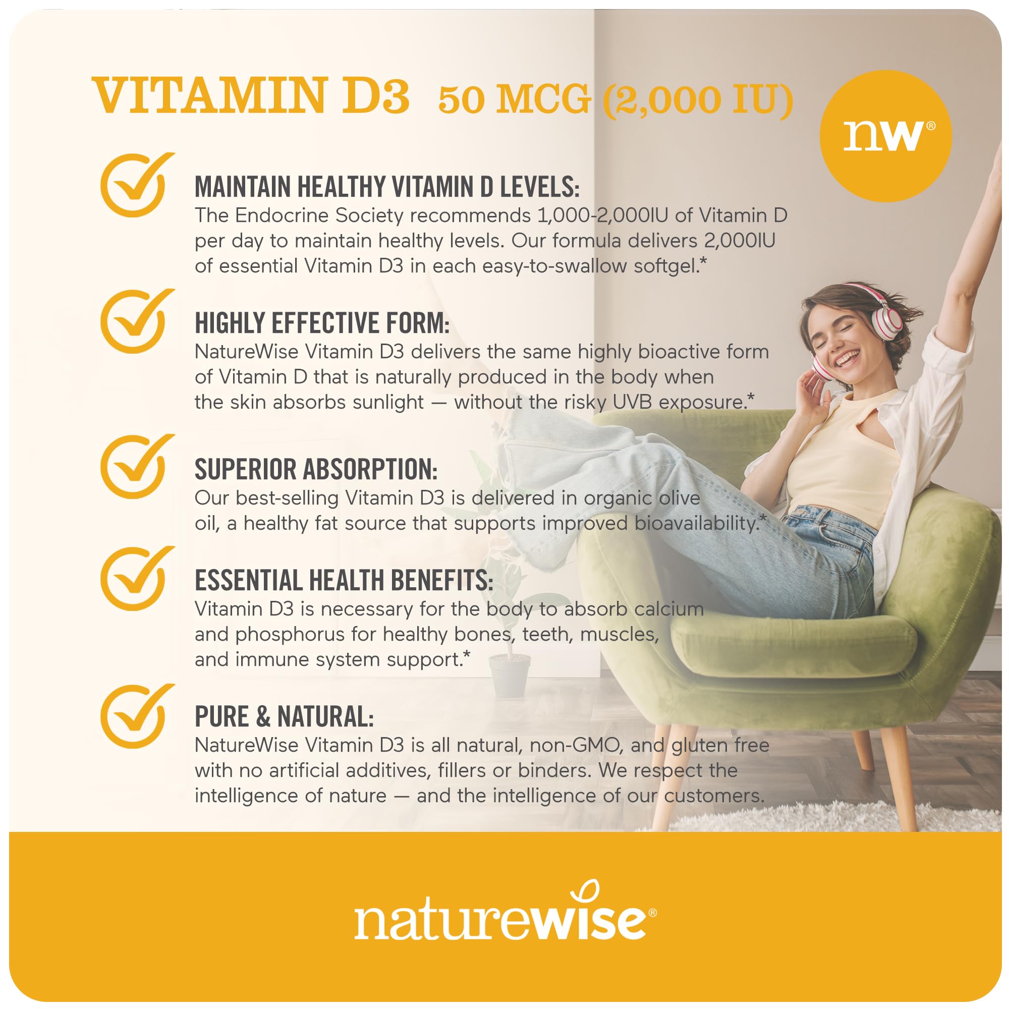 NatureWise Vitamin D3 2000iu (50 mcg) Healthy Muscle Function, and Immune Support, Non-GMO, Gluten Free in Cold-Pressed Olive Oil, Packaging Vary ( Mini Softgel), 360 Count(Pack of 1)