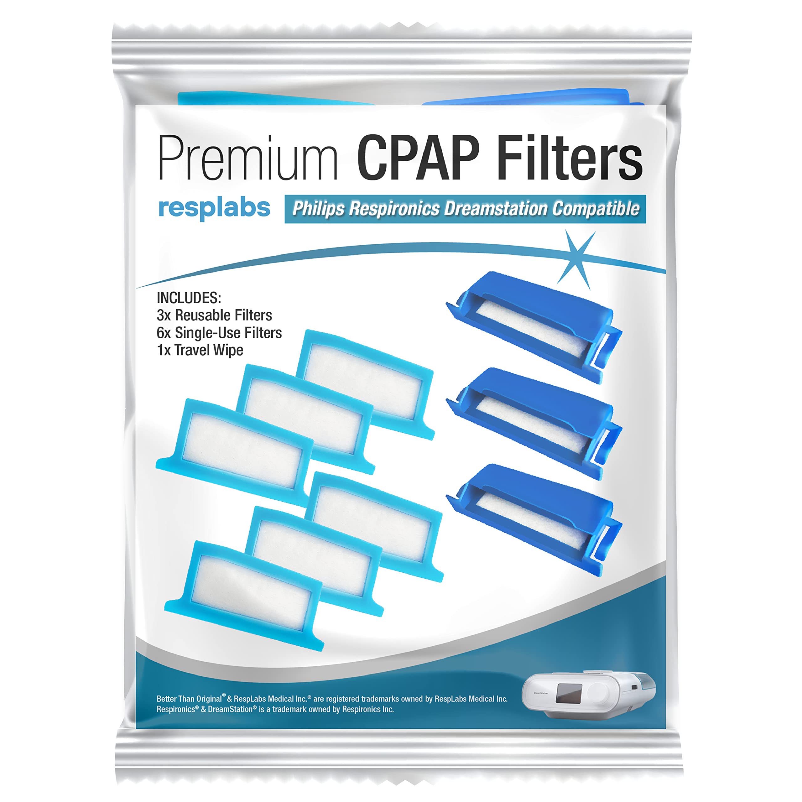 resplabs CPAP Filters - Compatible with The Philips Respironics DreamStation 1 Machine. 6 Disposable, 3 Reusable - 9 Filter Pack