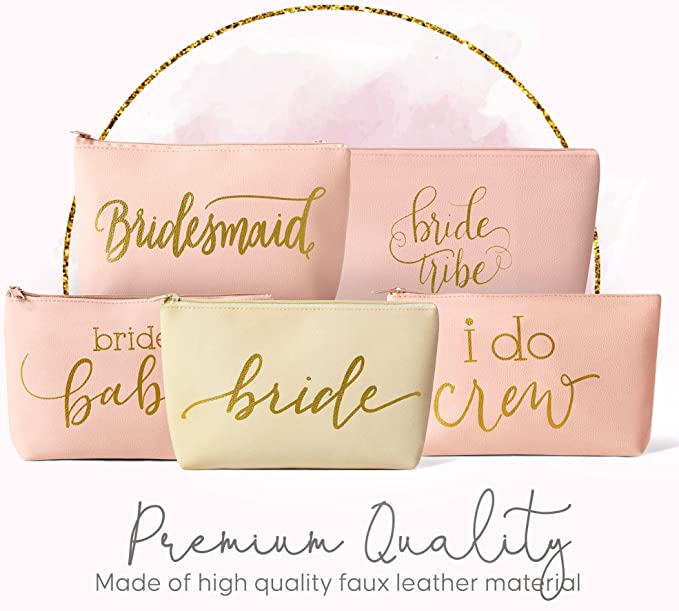 11 Piece Set - Bride & Blush Pink I Do Crew Faux Leather Makeup &