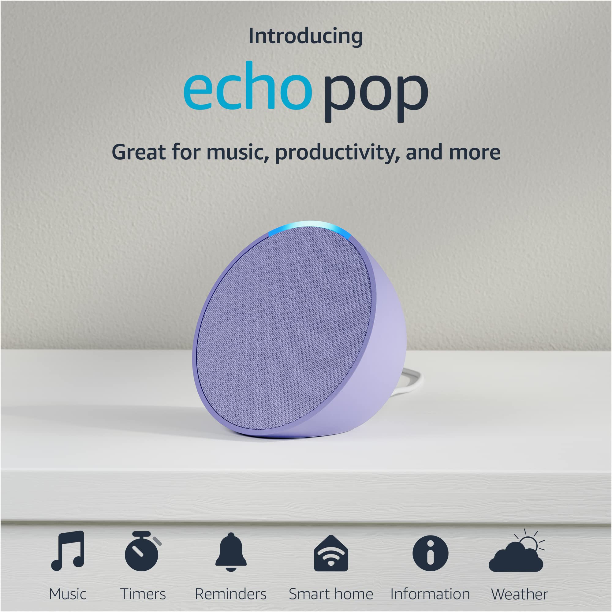 Introducing Echo Pop | Full sound compact smart speaker with Alexa | Lavender Bloom