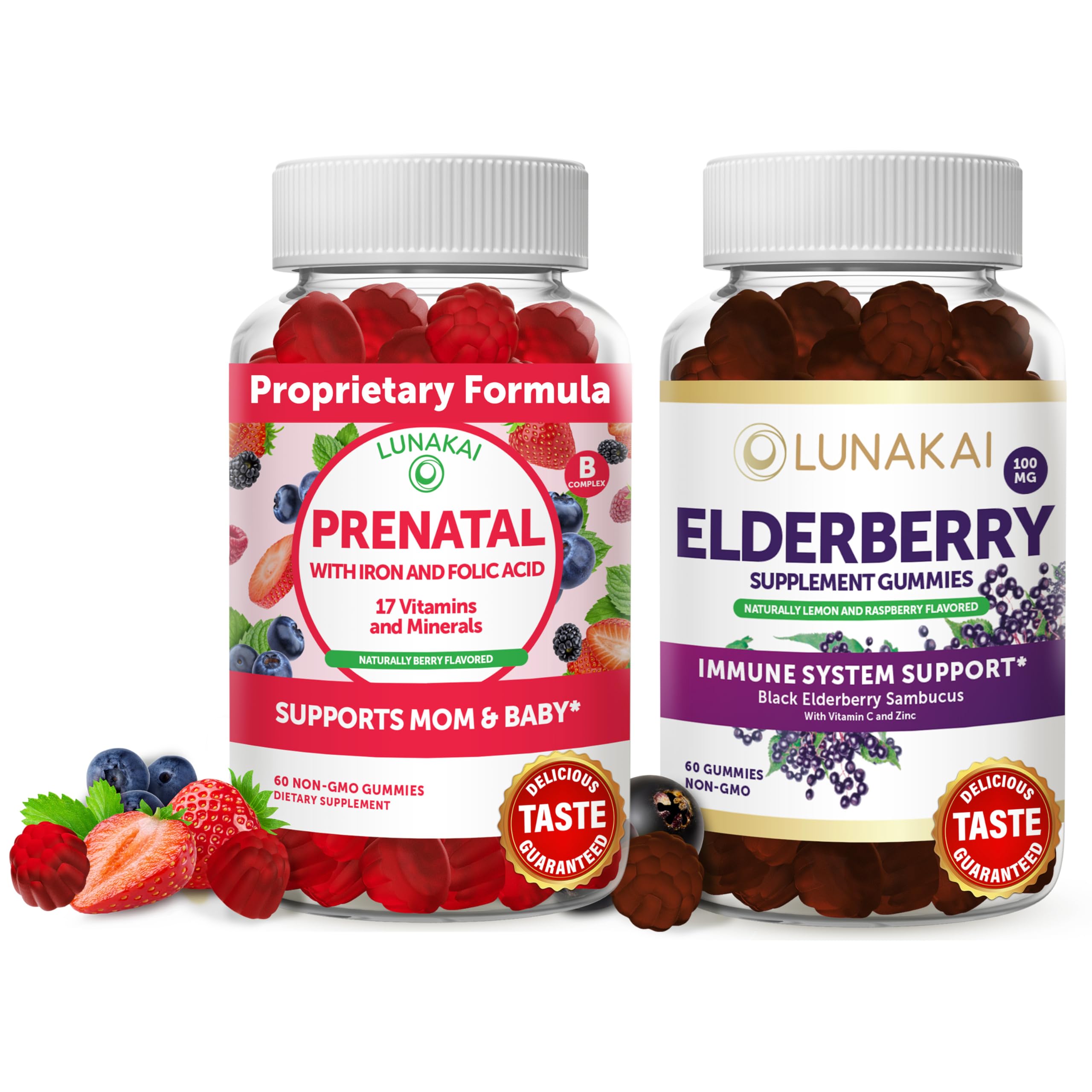 Prenatal and Elderberry Gummies Bundle - Non-GMO, Gluten Free, No Corn Syrup, All Natural Supplements- 60 ct Prenatal Gummies and 60 ct Elderberry Gummies - 30 Days Supply