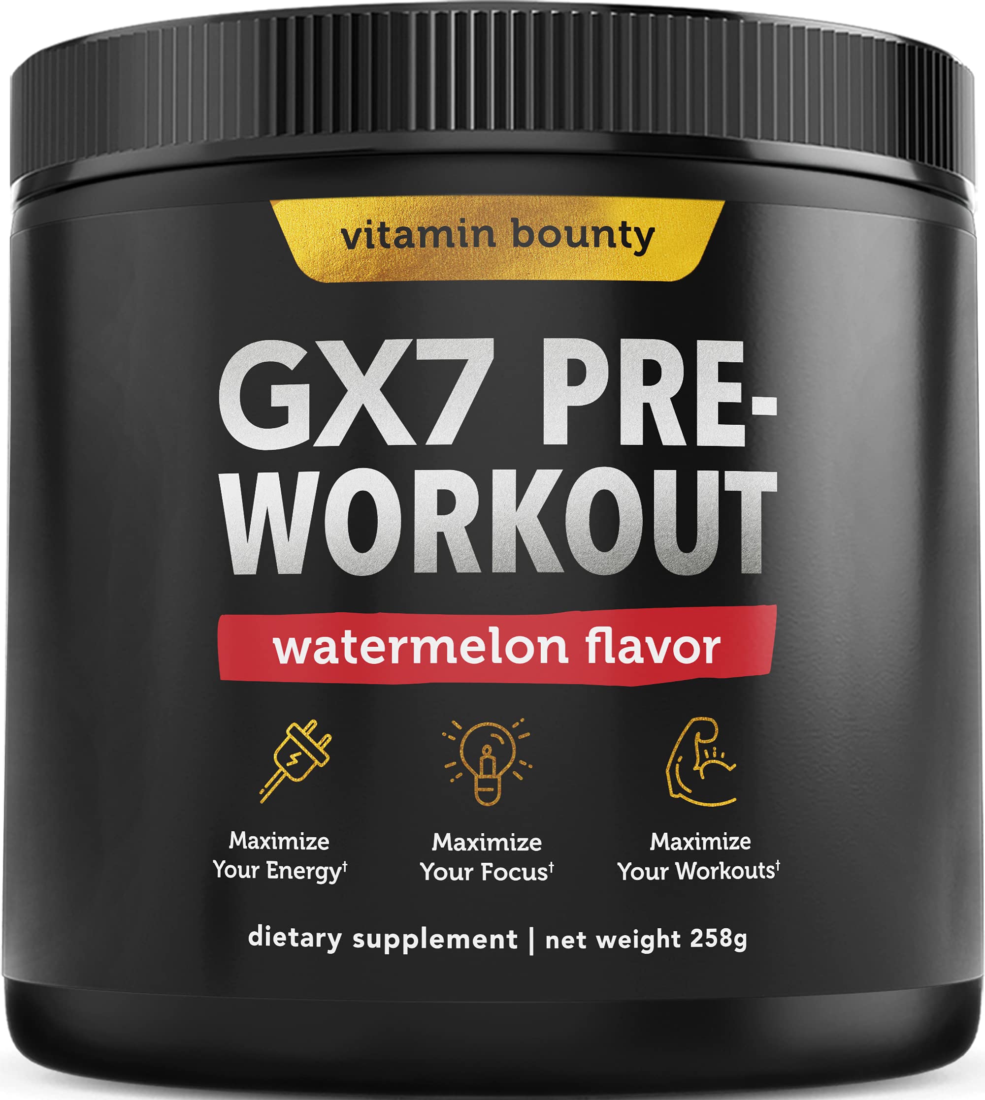 Vitamin Bounty Gx7 Sugar Free Pre Workout Powder, Watermelon - Keto, Energy Supplement with Beta-Alanine, Caffeine, Preworkout for Women and Men, 0g Net Carbs, Non-GMO - 20 Servings