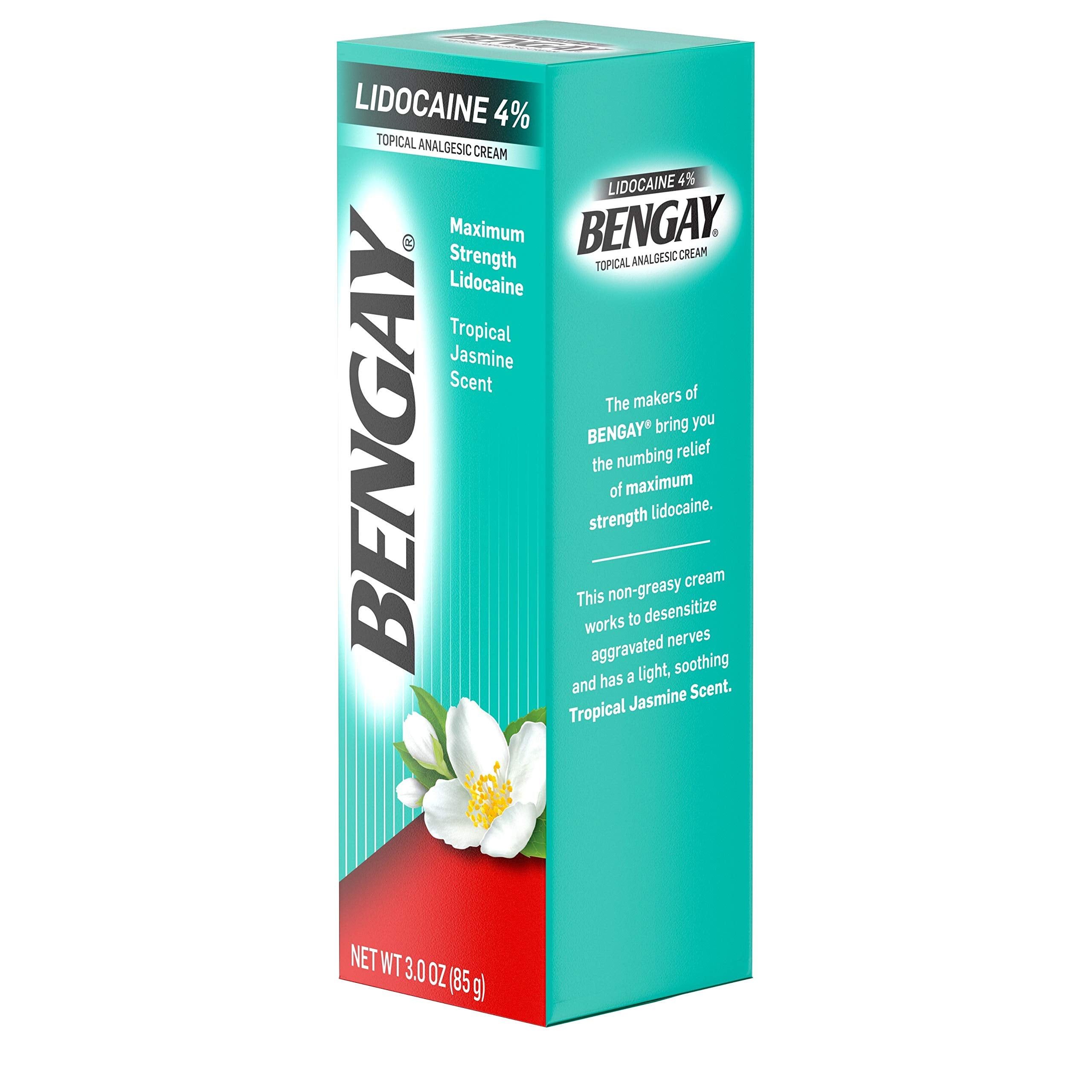 Bengay Pain Relieving Lidocaine Cream Topical Analgesic, Tropical Jasmine Scent, 3 oz